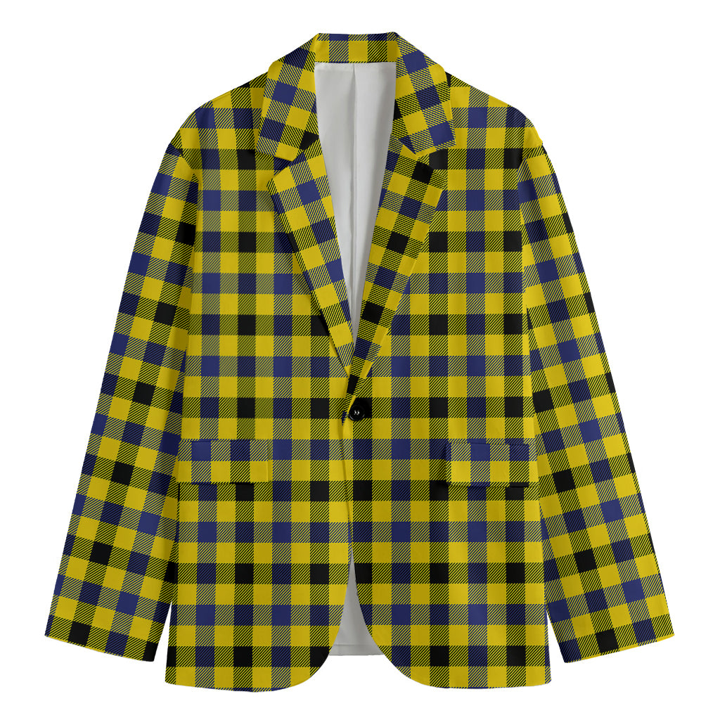 Yellow Black And Navy Plaid Print Men's Blazer