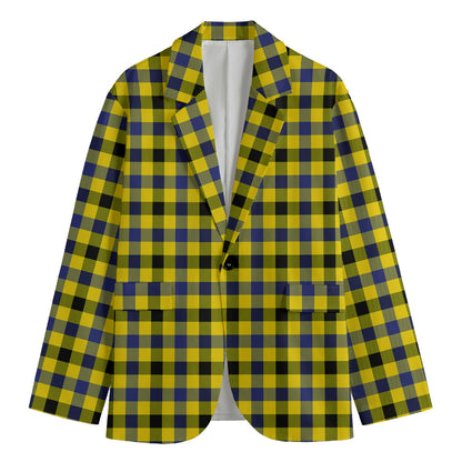 Yellow Black And Navy Plaid Print Men's Blazer