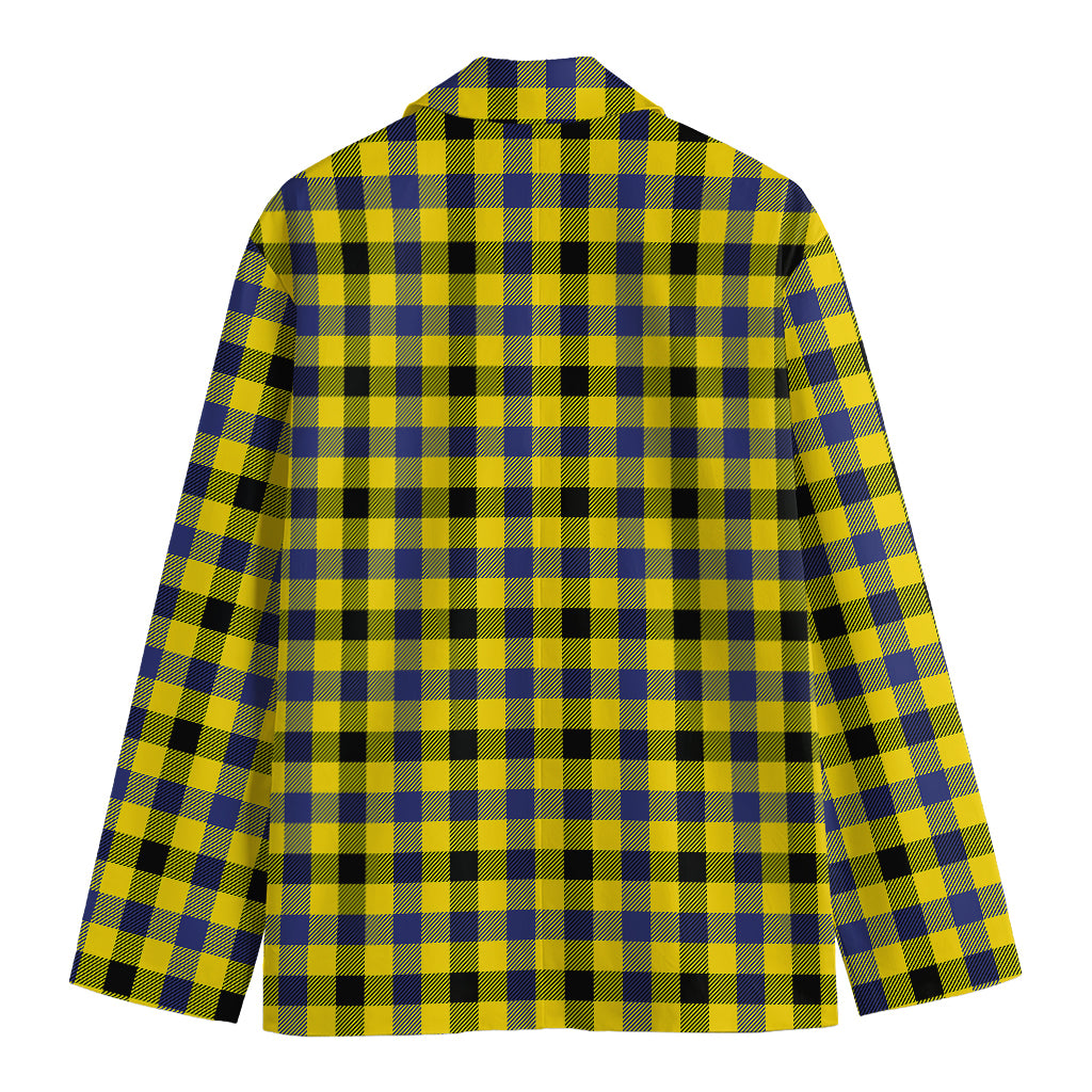 Yellow Black And Navy Plaid Print Men's Blazer