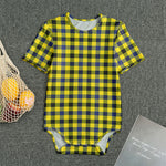 Yellow Black And Navy Plaid Print Men's Bodysuit