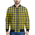 Yellow Black And Navy Plaid Print Men's Bomber Jacket