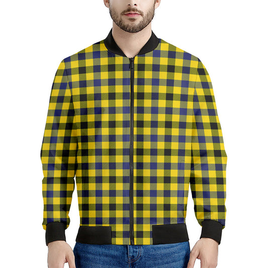 Yellow Black And Navy Plaid Print Men's Bomber Jacket