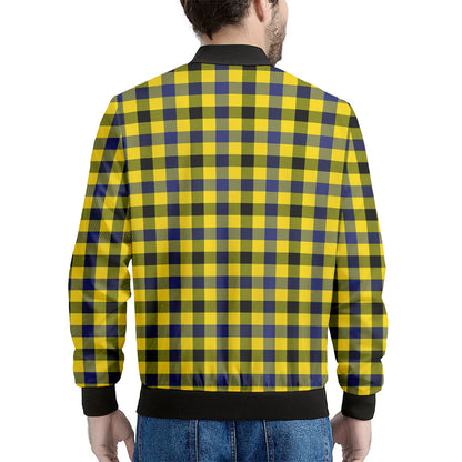 Yellow Black And Navy Plaid Print Men's Bomber Jacket