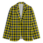Yellow Black And Navy Plaid Print Men's Cotton Blazer