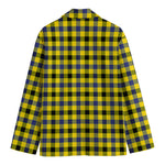 Yellow Black And Navy Plaid Print Men's Cotton Blazer