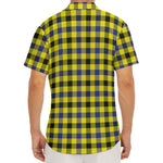Yellow Black And Navy Plaid Print Men's Deep V-Neck Shirt