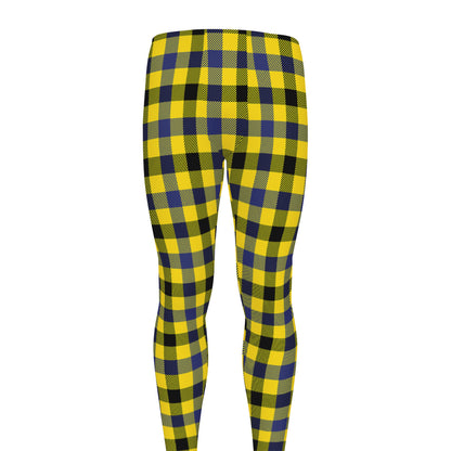 Yellow Black And Navy Plaid Print Men's leggings