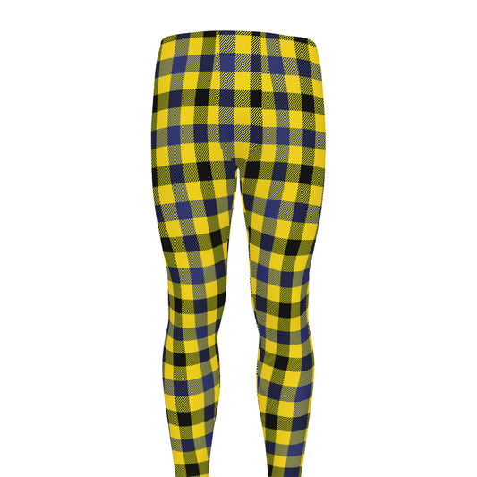 Yellow Black And Navy Plaid Print Men's leggings