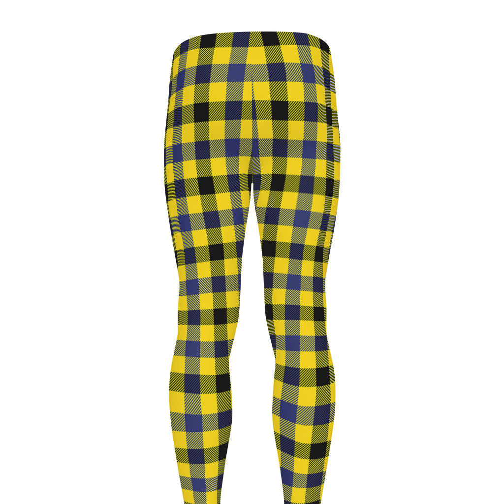 Yellow Black And Navy Plaid Print Men's leggings