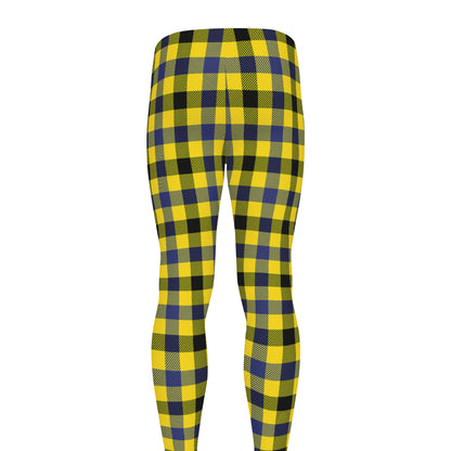 Yellow Black And Navy Plaid Print Men's leggings