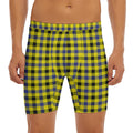 Yellow Black And Navy Plaid Print Men's Long Boxer Briefs