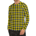 Yellow Black And Navy Plaid Print Men's Long Sleeve Rash Guard