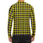 Yellow Black And Navy Plaid Print Men's Long Sleeve Rash Guard