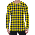 Yellow Black And Navy Plaid Print Men's Long Sleeve T-Shirt