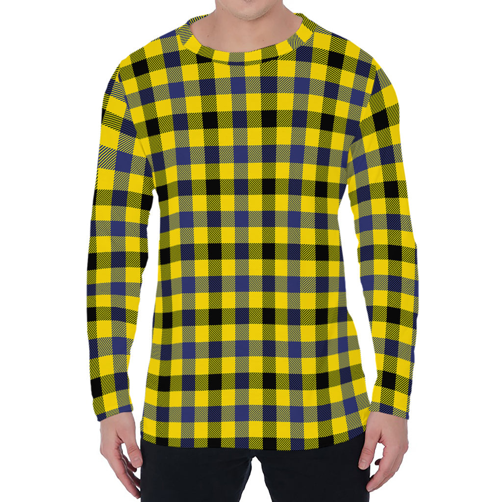 Yellow Black And Navy Plaid Print Men's Long Sleeve T-Shirt