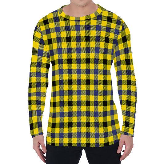Yellow Black And Navy Plaid Print Men's Long Sleeve T-Shirt