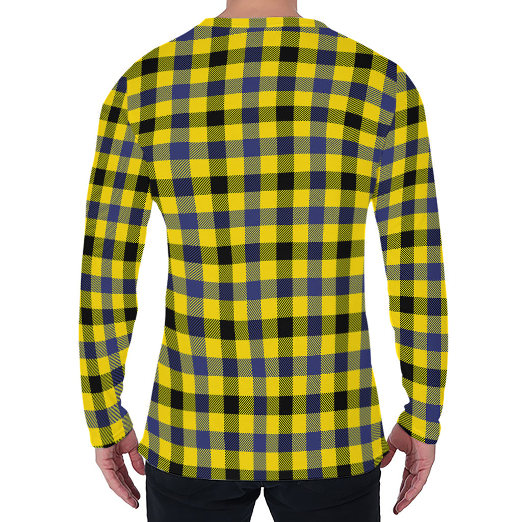 Yellow Black And Navy Plaid Print Men's Long Sleeve T-Shirt