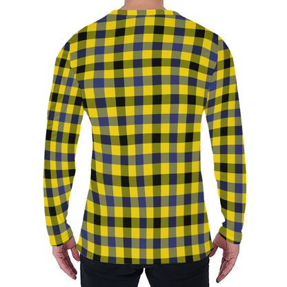 Yellow Black And Navy Plaid Print Men's Long Sleeve T-Shirt