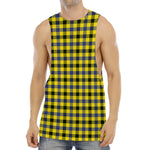 Yellow Black And Navy Plaid Print Men's Muscle Tank Top