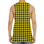Yellow Black And Navy Plaid Print Men's Muscle Tank Top
