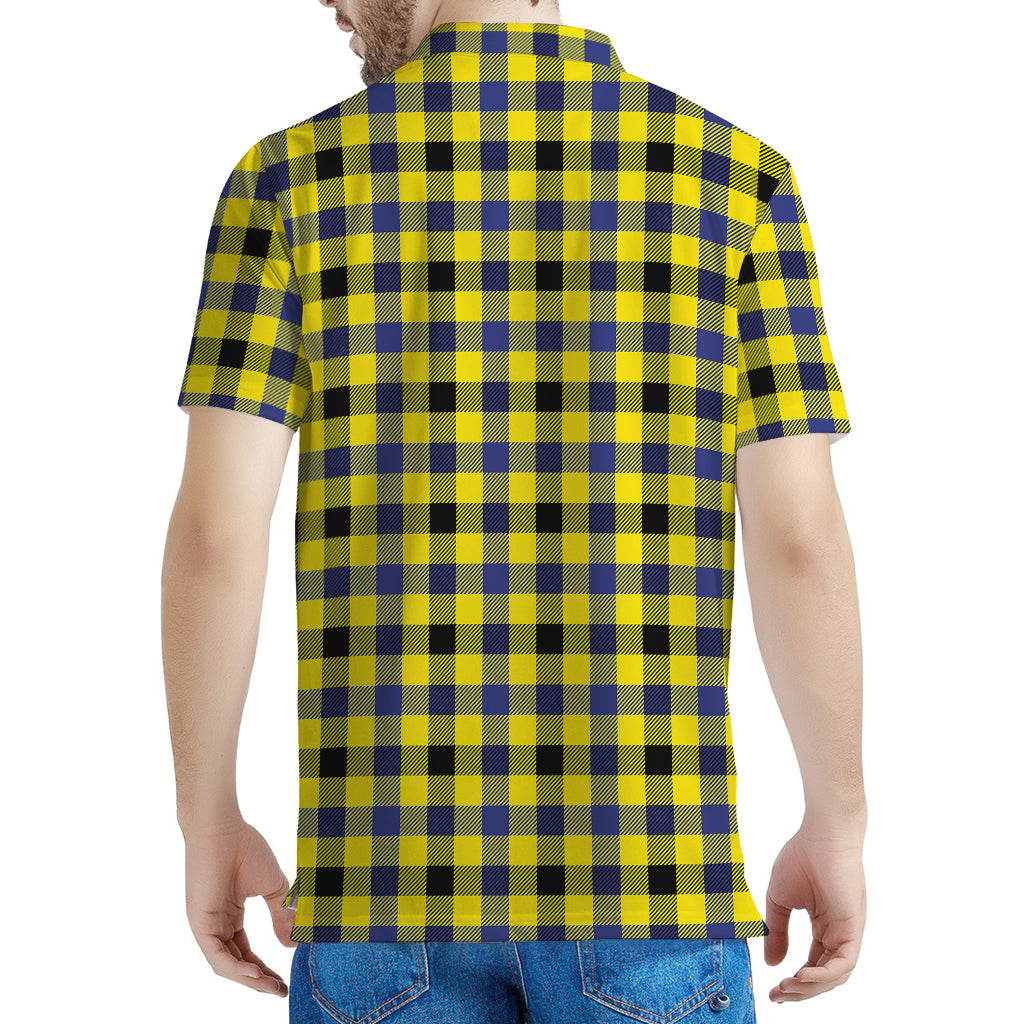 Yellow Black And Navy Plaid Print Men's Polo Shirt