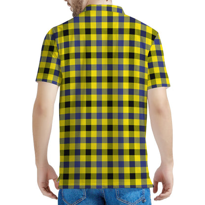 Yellow Black And Navy Plaid Print Men's Polo Shirt