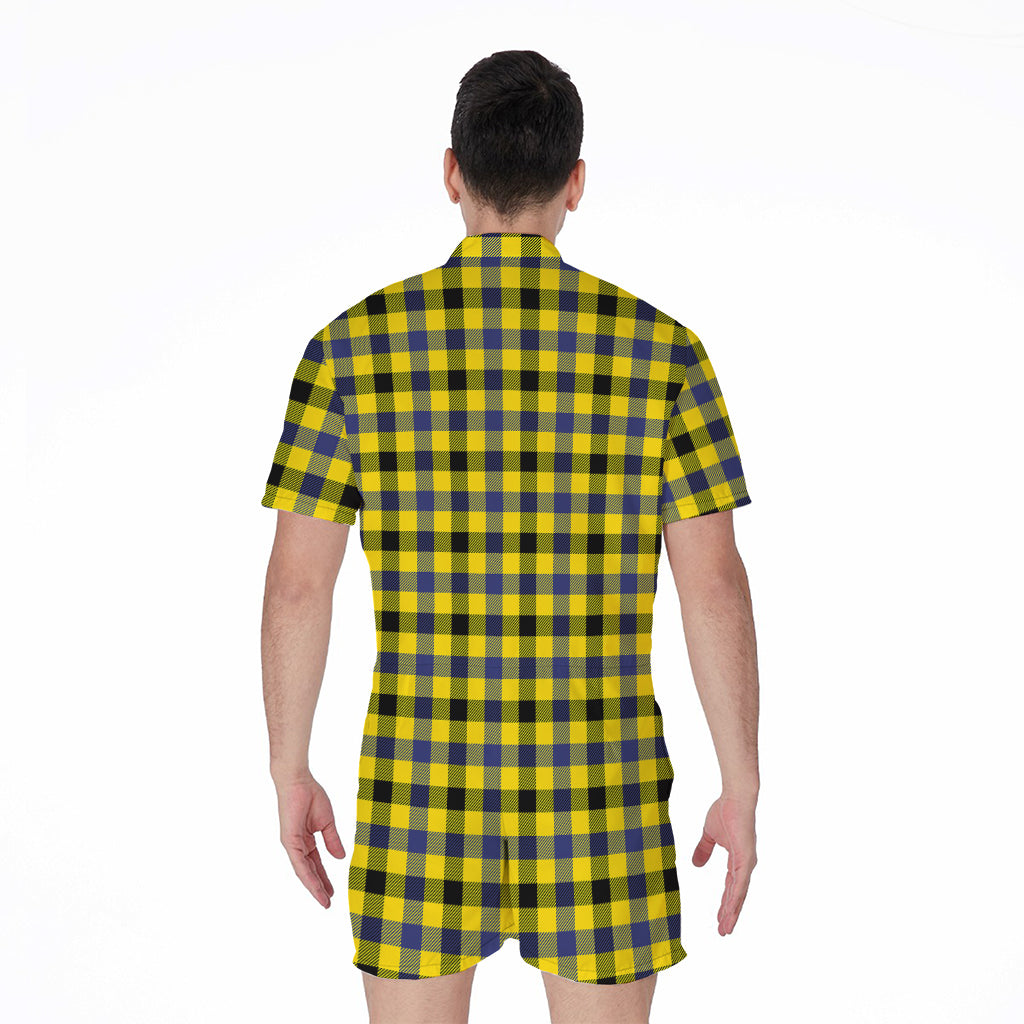 Yellow Black And Navy Plaid Print Men's Rompers
