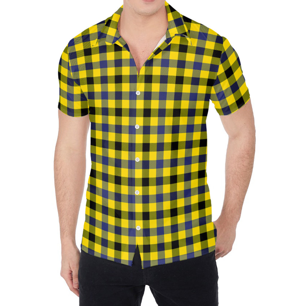 Yellow Black And Navy Plaid Print Men's Shirt