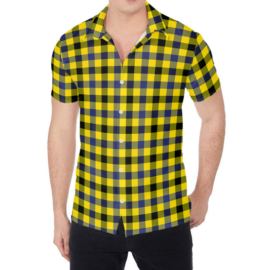 Yellow Black And Navy Plaid Print Men's Shirt