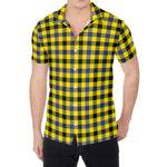Yellow Black And Navy Plaid Print Men's Shirt