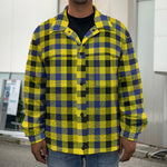 Yellow Black And Navy Plaid Print Men's Shirt Jacket