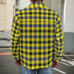 Yellow Black And Navy Plaid Print Men's Shirt Jacket