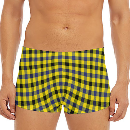Yellow Black And Navy Plaid Print Men's Short Boxer Briefs