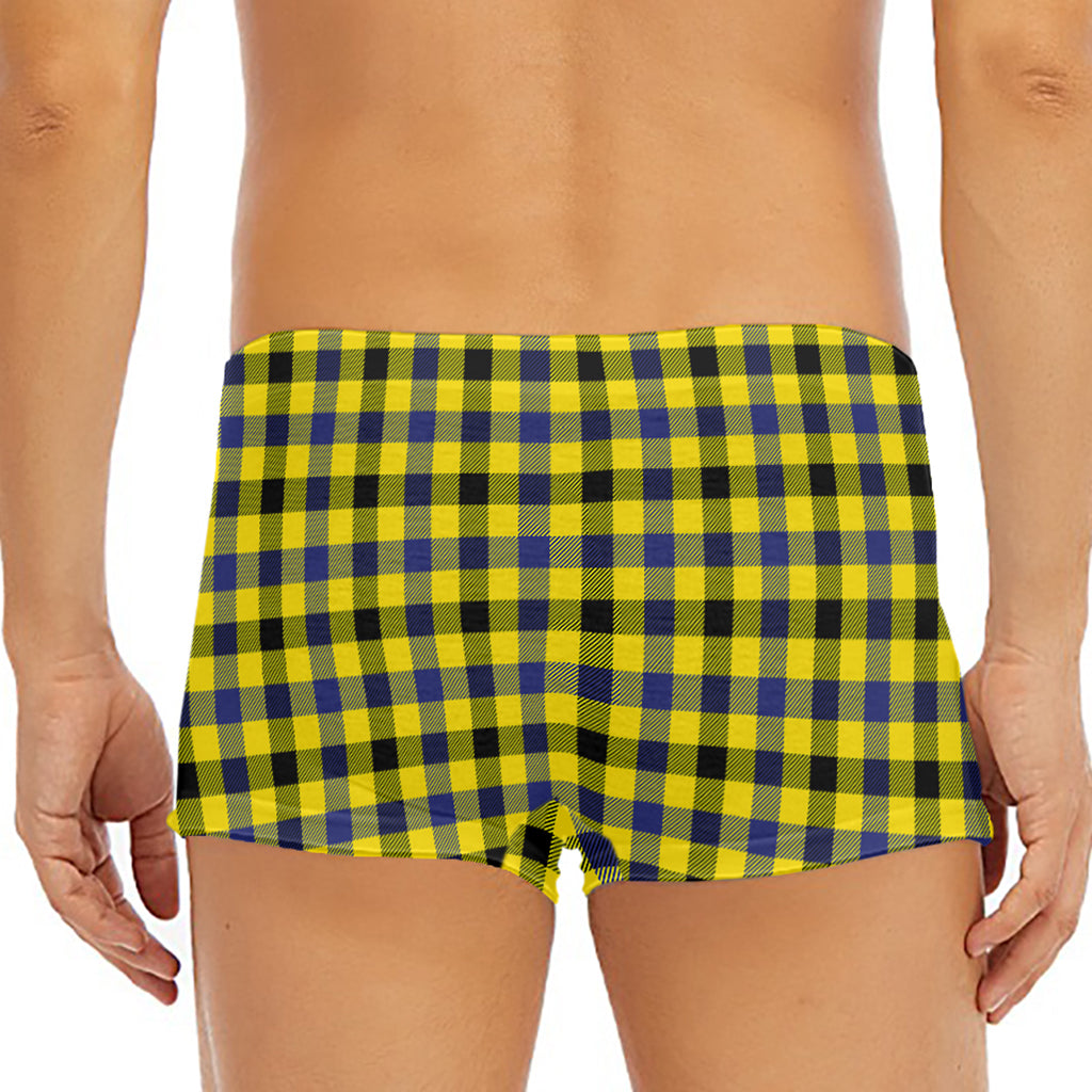 Yellow Black And Navy Plaid Print Men's Short Boxer Briefs