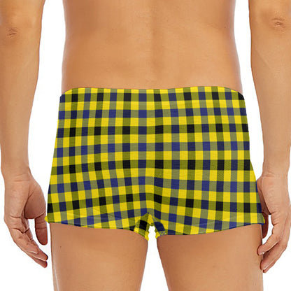 Yellow Black And Navy Plaid Print Men's Short Boxer Briefs