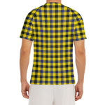 Yellow Black And Navy Plaid Print Men's Short Sleeve Rash Guard