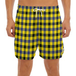 Yellow Black And Navy Plaid Print Men's Split Running Shorts