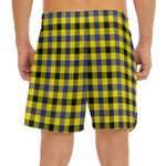 Yellow Black And Navy Plaid Print Men's Split Running Shorts