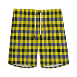 Yellow Black And Navy Plaid Print Men's Sports Shorts