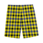 Yellow Black And Navy Plaid Print Men's Sports Shorts