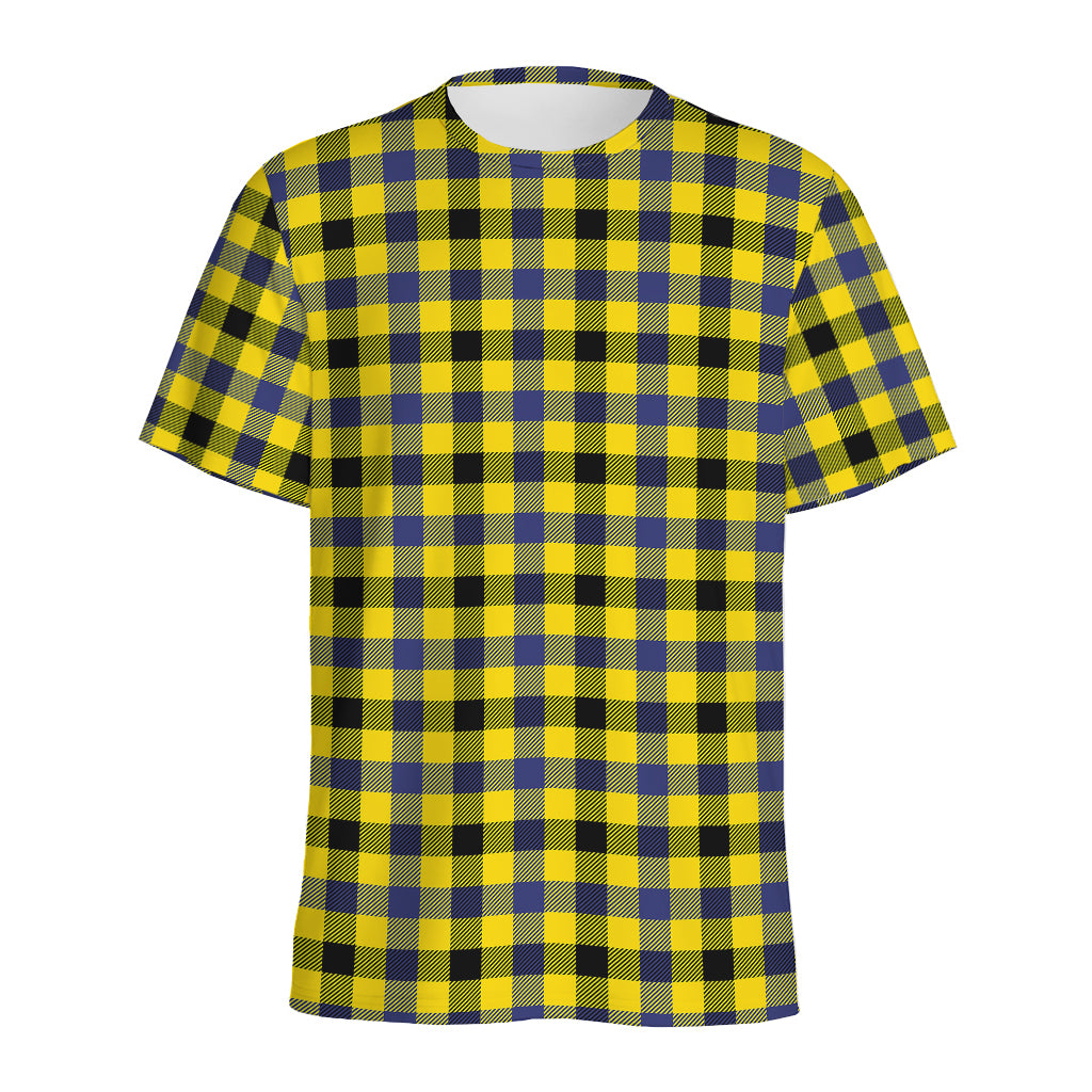 Yellow Black And Navy Plaid Print Men's Sports T-Shirt