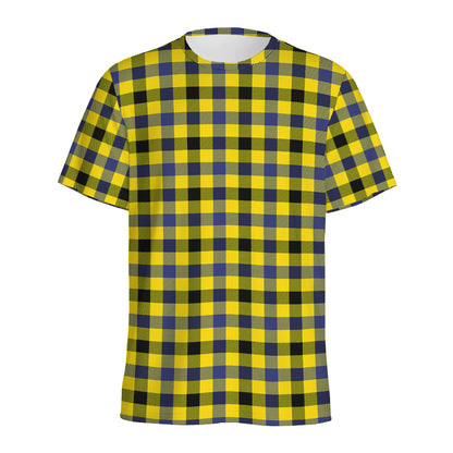 Yellow Black And Navy Plaid Print Men's Sports T-Shirt