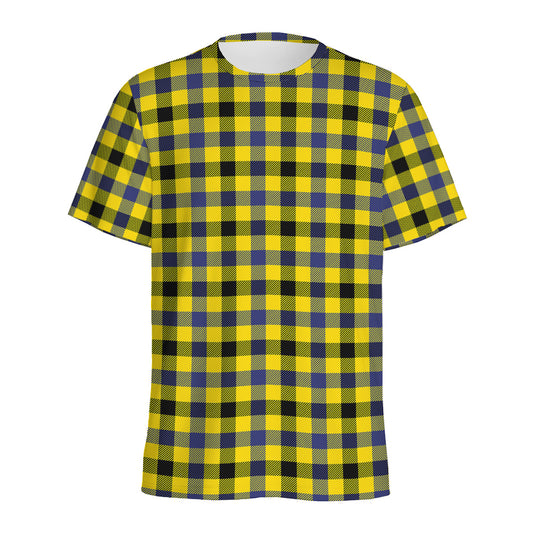 Yellow Black And Navy Plaid Print Men's Sports T-Shirt