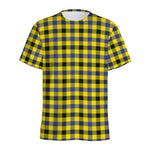 Yellow Black And Navy Plaid Print Men's Sports T-Shirt