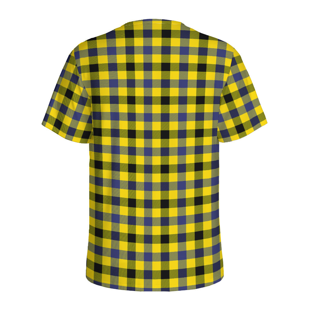 Yellow Black And Navy Plaid Print Men's Sports T-Shirt