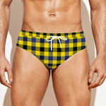 Yellow Black And Navy Plaid Print Men's Swim Briefs