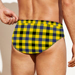 Yellow Black And Navy Plaid Print Men's Swim Briefs