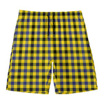 Yellow Black And Navy Plaid Print Men's Swim Trunks