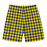 Yellow Black And Navy Plaid Print Men's Swim Trunks
