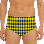 Yellow Black And Navy Plaid Print Men's Triangle Swim Briefs